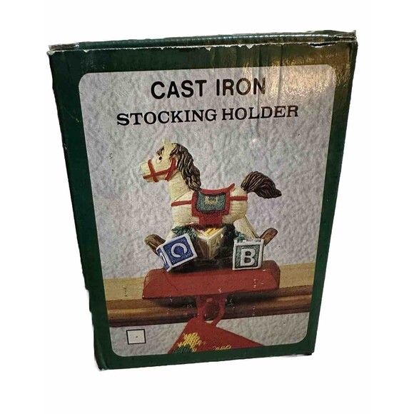 Cast Iron Stocking Holder Santa Fireplace Soldier Original Box Vintage NICE VTG - Picture 2 of 9